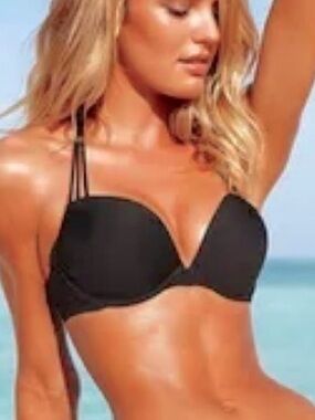 Victoria's Secret Black Strappy Halter Bombshell Push-Up Bikini Top 34A